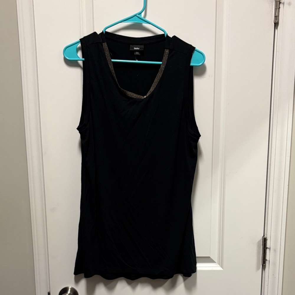 Sleeveless Black Tank with Metallic Trim - massimo women’s size XL
